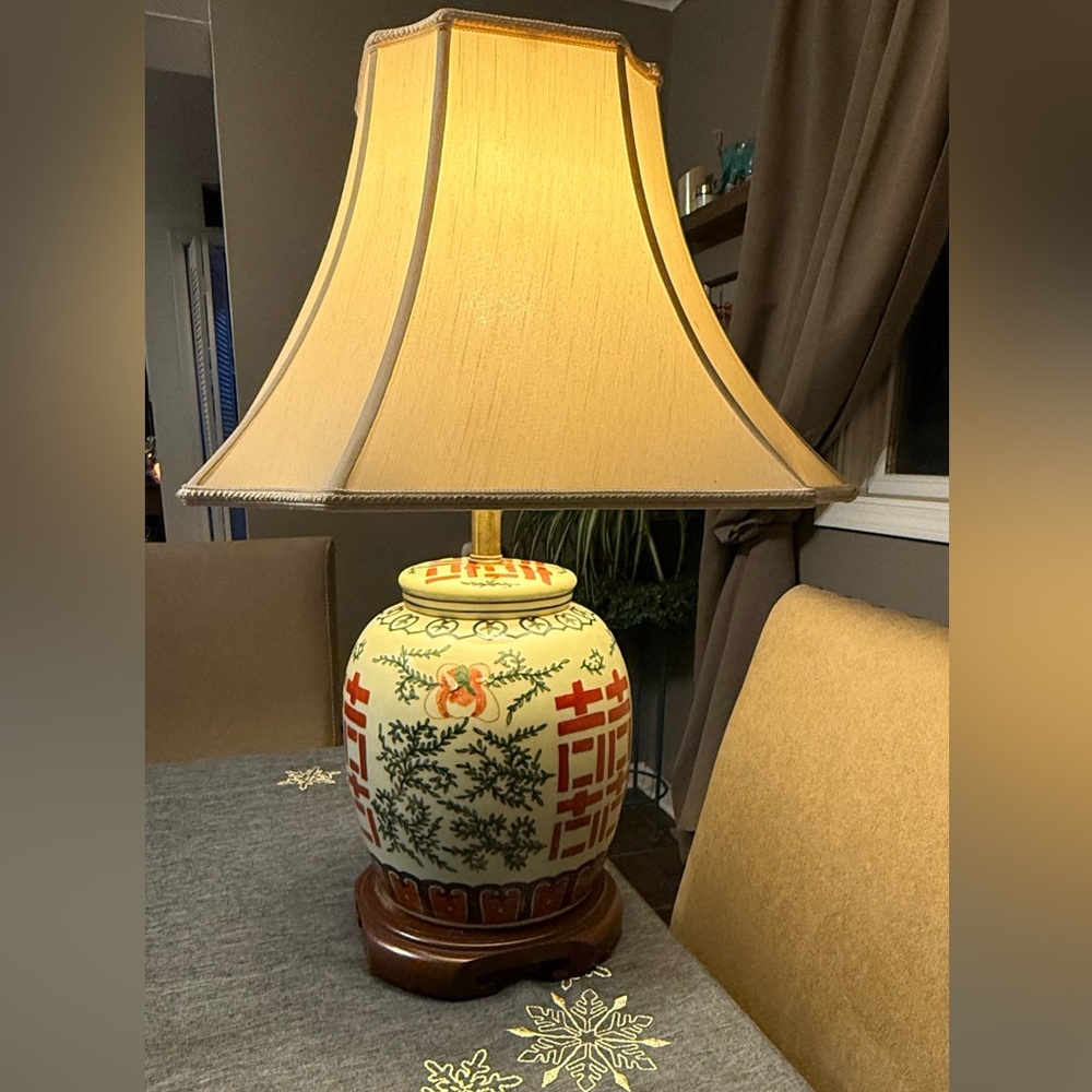 Antique Chinese Double Happiness Ginger Jar Lamp, 26"h - Picture 2 of 12